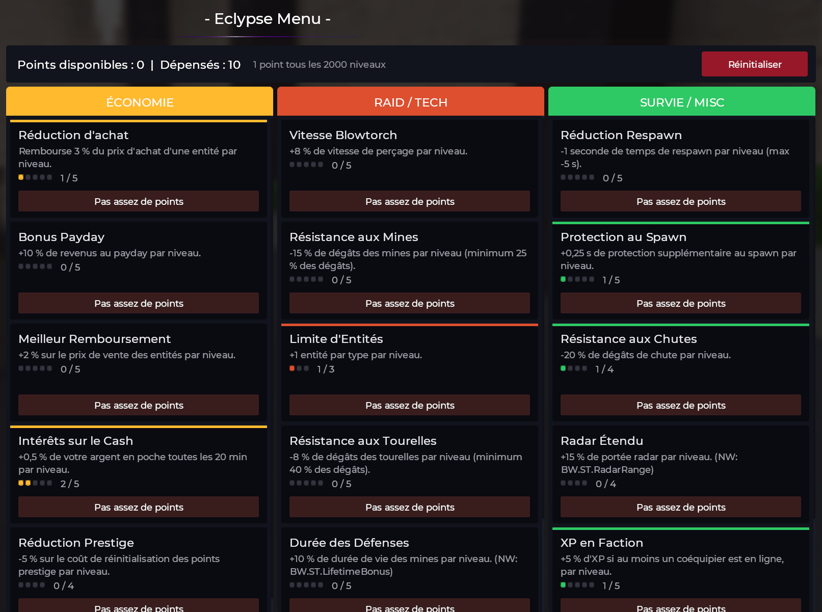 Interface du Skill Tree d'Eclypse BaseWars